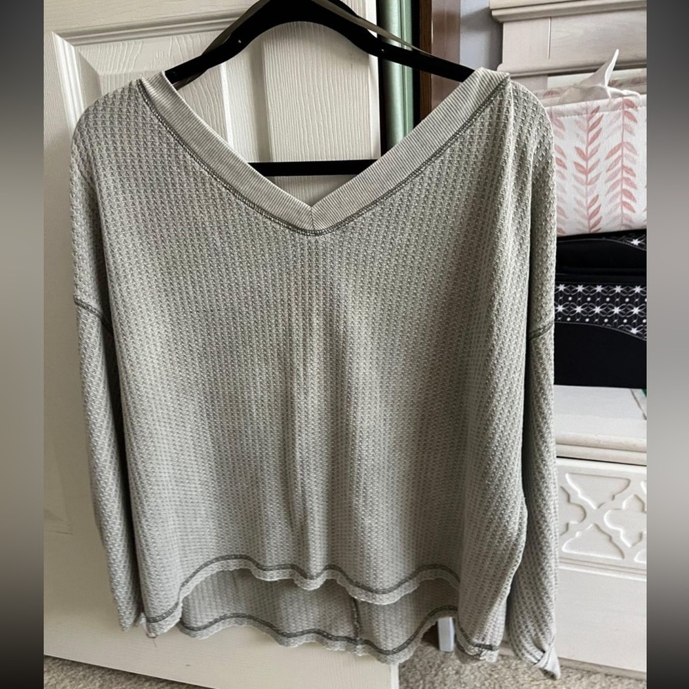 Light army green waffle knit sweater